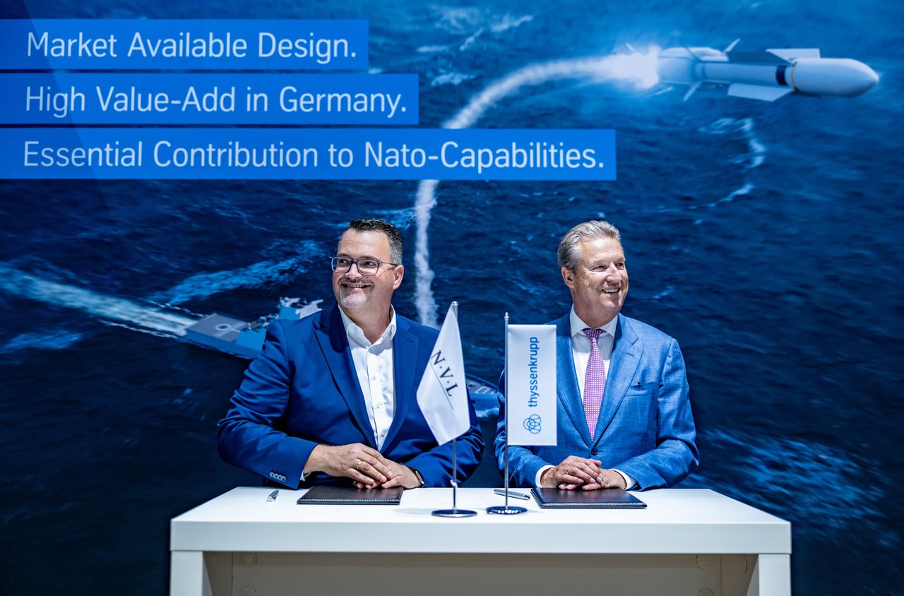 thyssenkrupp Marine Systems GmbH, Werftstrasse 112-114, 24143 Kiel, Germany T: +49 431 700 0, F: +49 431 700 2312, marinesystems@thyssenkrupp.com, www.thyssenkrupp-marinesystems.com Executive Board: Oliver Burkhard (Chairman), Paul Glaser, Bernd Hartmann, Dr. Dirk Steinbrink Registered Office: Kiel, Commercial Register: Court of Kiel HRB 6960 KI Marine Systems 3 September 2024 Page 1/3 thyssenkrupp Marine Systems and NVL agree on cooperation to build new frigates for the German Navy